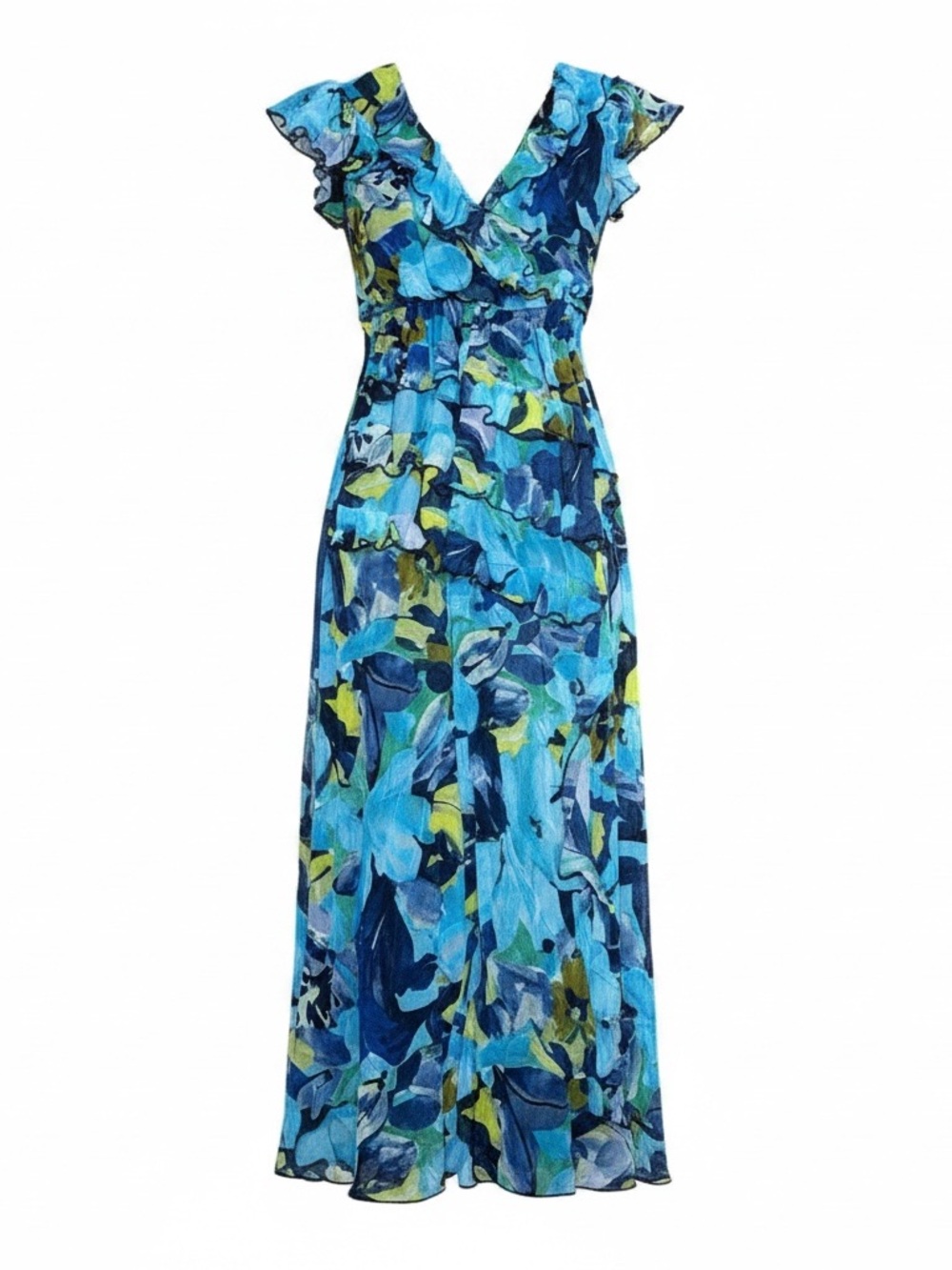 Cute summer maxi dress flowy ruffle sleeveless trim lined floral boho chic beach